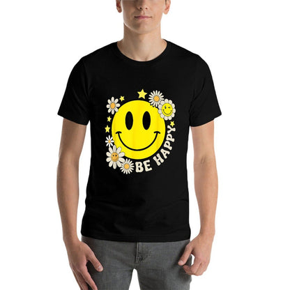 Retro Groovy Be Happy Smile Face Daisy Flower 70s  Classic T-Shirt