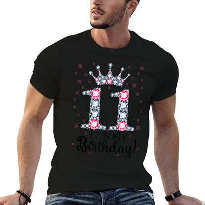 11 It's My Birthday Pink Crown Happy 11th Birthday Girl  Polyester Blend T-Shirt