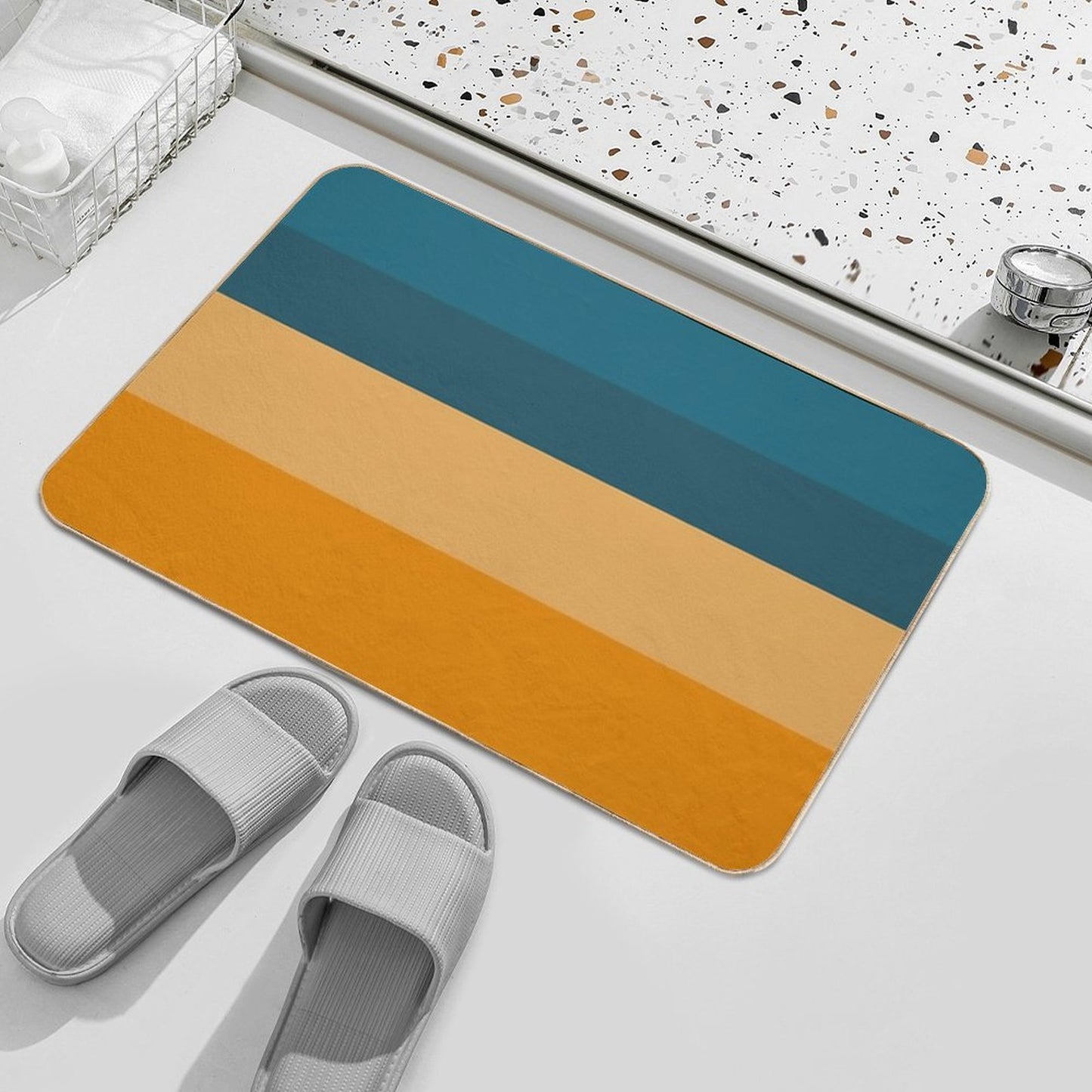 Blue to Orange Minimalist Color Block Stripes Pattern  Pet-Safe Bath Mat