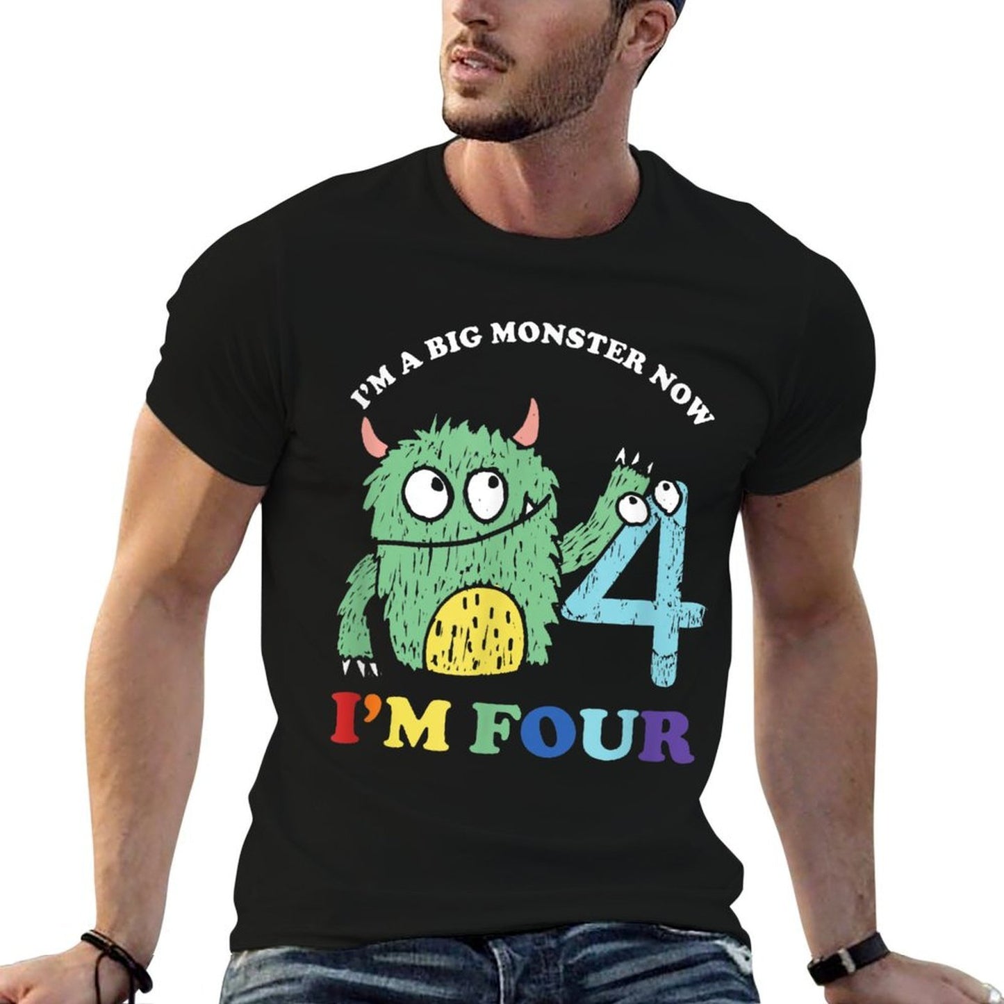 Happy 4th Bday Four 4 Years Old Kids Monster Birthday Party  Slim-fit Cut T-Shirt