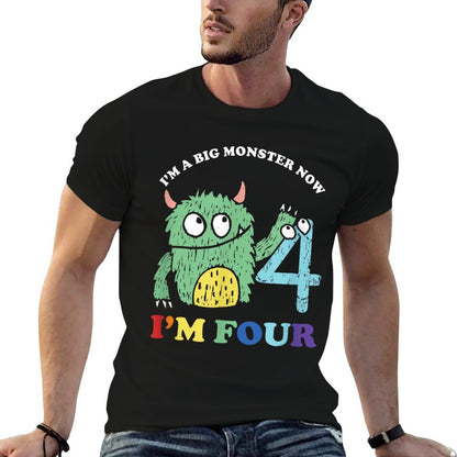 Happy 4th Bday Four 4 Years Old Kids Monster Birthday Party  Slim-fit Cut T-Shirt