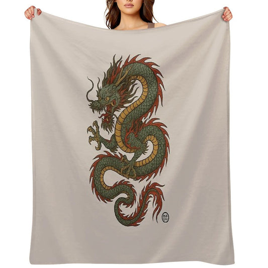 Japanese Serpentine Dragon Velvety-soft Throw Blanket