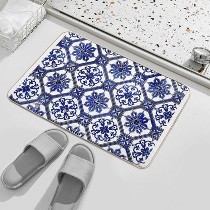 Blue And White Portuguese Tile  Absorbent Bath Mat
