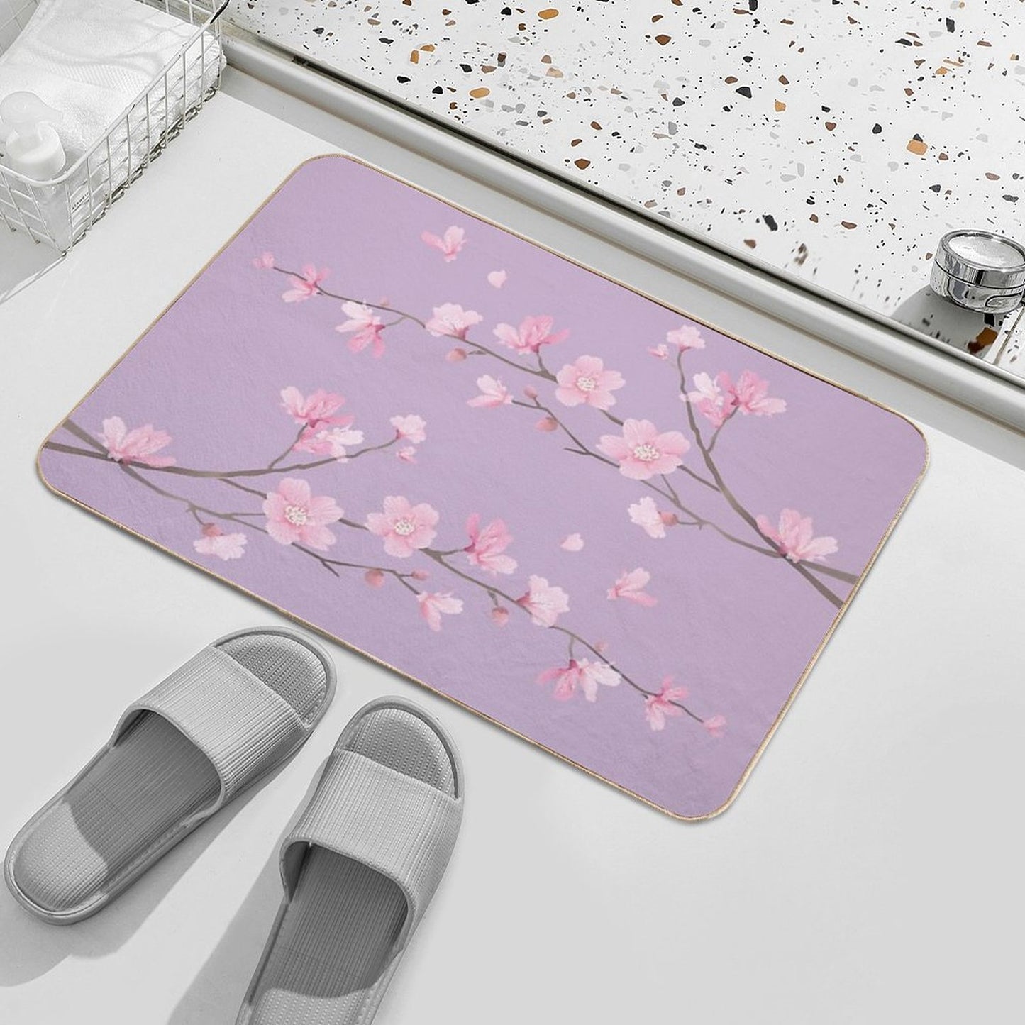 Cherry Blossom Flower Plant - Pastel Purple  Versatile Bath Mat