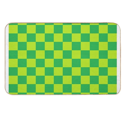 Checkered Lime Green And Green  Eco-Friendly Bath Mat