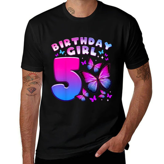 Kids Birthday Girl 5 Year Old, Butterfly, Number 5  Durable T-Shirt