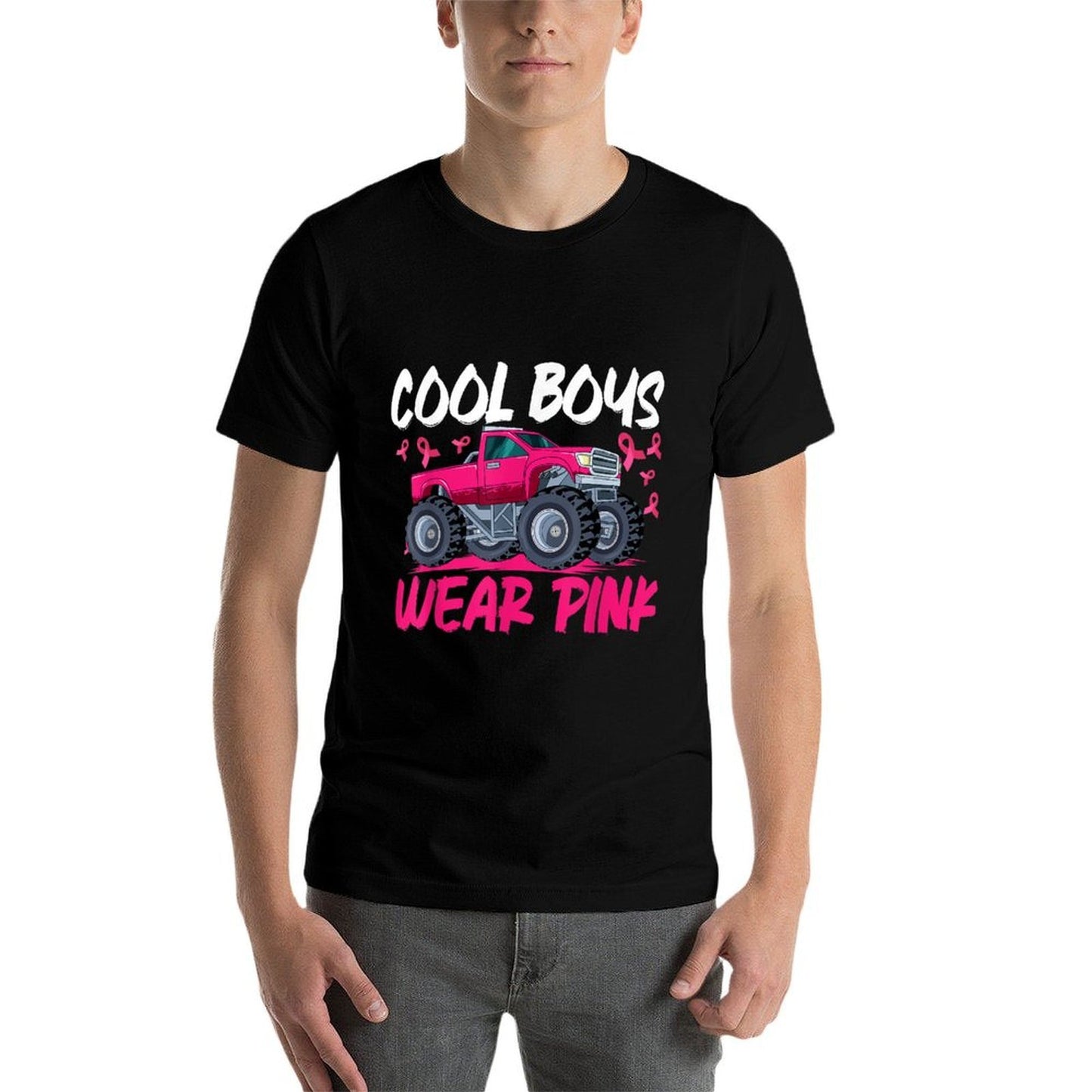 Monster Truck Breast Cancer Awareness Cool Boys Wear Pink  Breathable T-Shirt