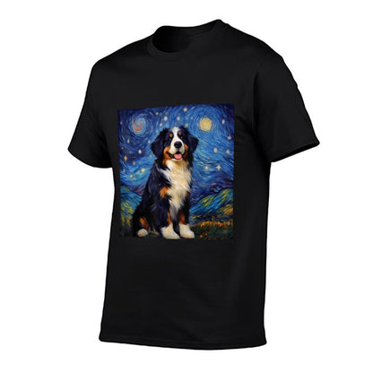 Surreal Starry Night Bernese Mountain Dog  Rolled Sleeves T-Shirt