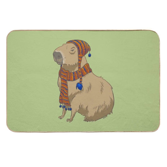 Anime-style Capybara Just Sitting There with Hat And Scarf  Anti-Trip Bath Mat