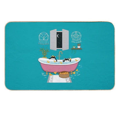 Cats  Bubble Bath  Duck Chaos  Illustration  Eco-Friendly Bath Mat