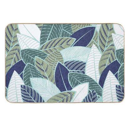 Leaf Wall  Navy Blue Pine And Sage Green Leaves Mint Lines  Anti-Trip Bath Mat