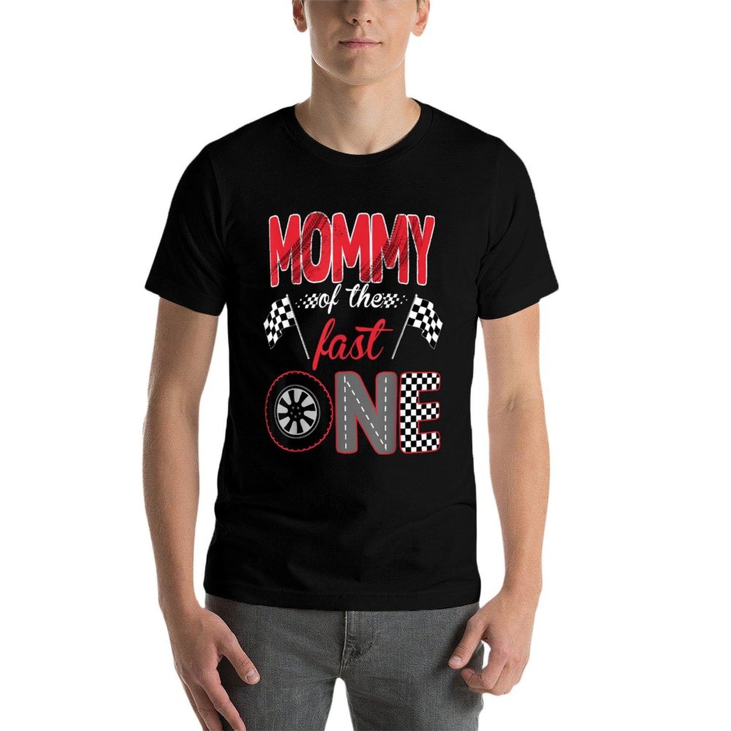 Mommy Of The Fast One Birthday 1st Race Car Family  Ribbed Collar T-Shirt