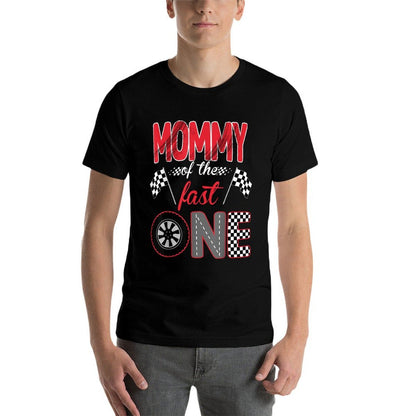 Mommy Of The Fast One Birthday 1st Race Car Family  Ribbed Collar T-Shirt