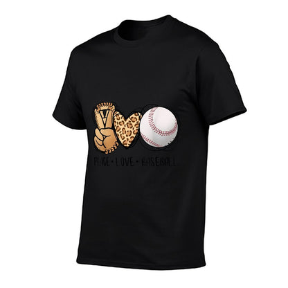 Peace Love Baseball Mom Leopard Print Cheetah Pattern  Relaxed-fit T-Shirt