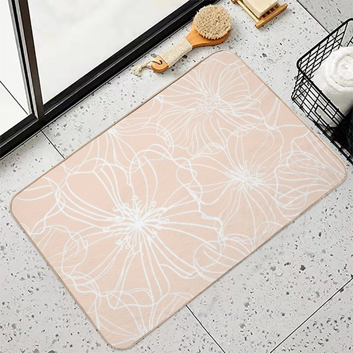 Flower Drawing, Blush Pastel  High-Traffic Bath Mat