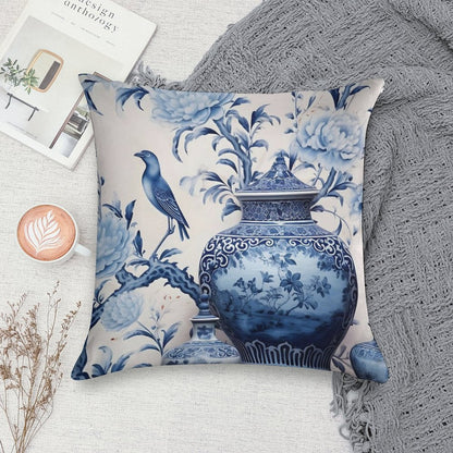 Blue And White Chinoiserie Ginger Jars in The Garden Soft Luxury Feel Throw Pillow