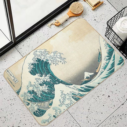 Great Wave - Kanagawa Night, Black, Blue Durable Bath Mat