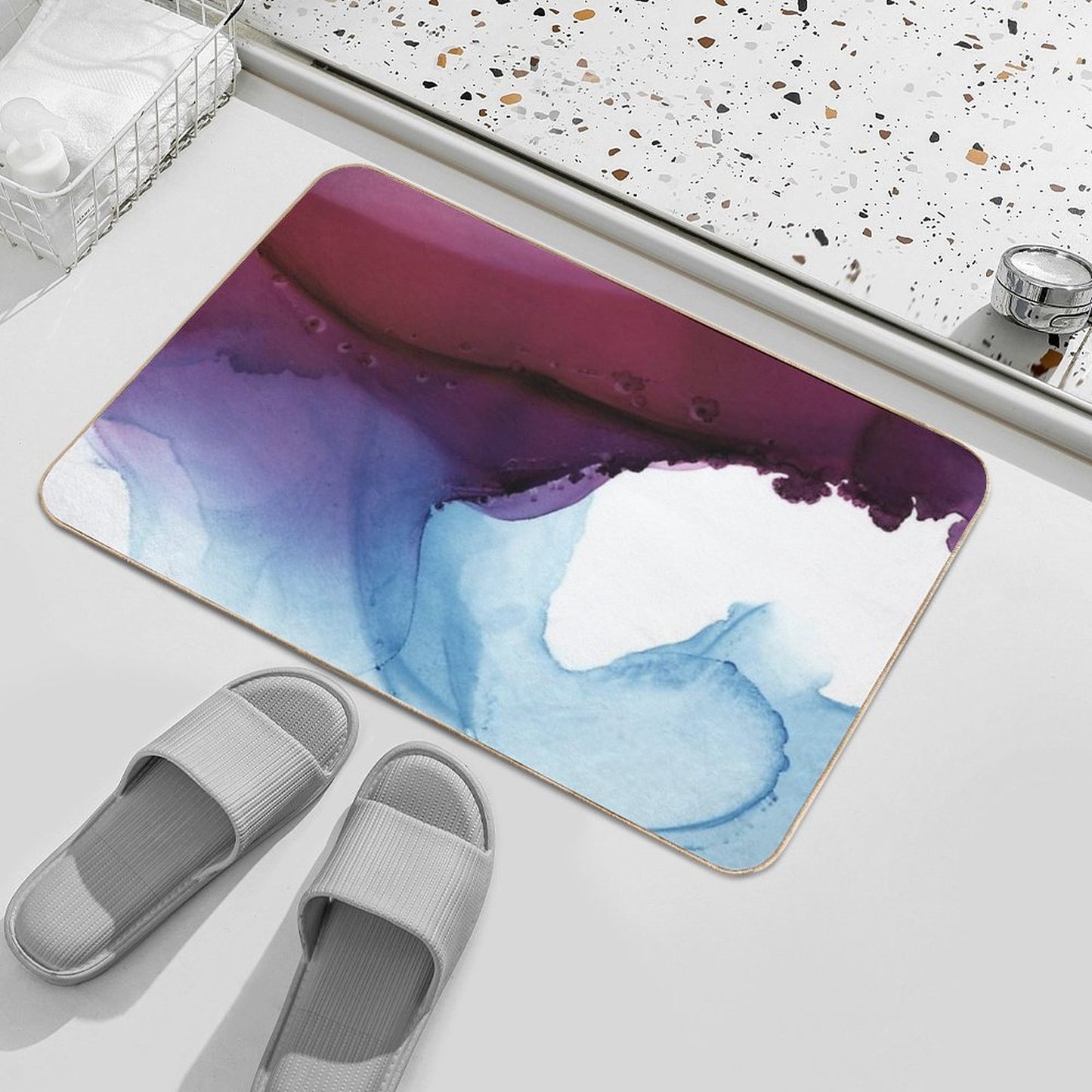 Shades of Purple, Abstract Fluid Artwork  Easy Maintenance Bath Mat