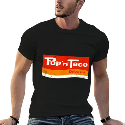 Pup N Taco Retro 70s  80s Old School Fast Food Graphic  Durable T-Shirt