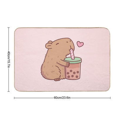 Cute Capybara Loves Bubble Tea  Anti-Trip Bath Mat