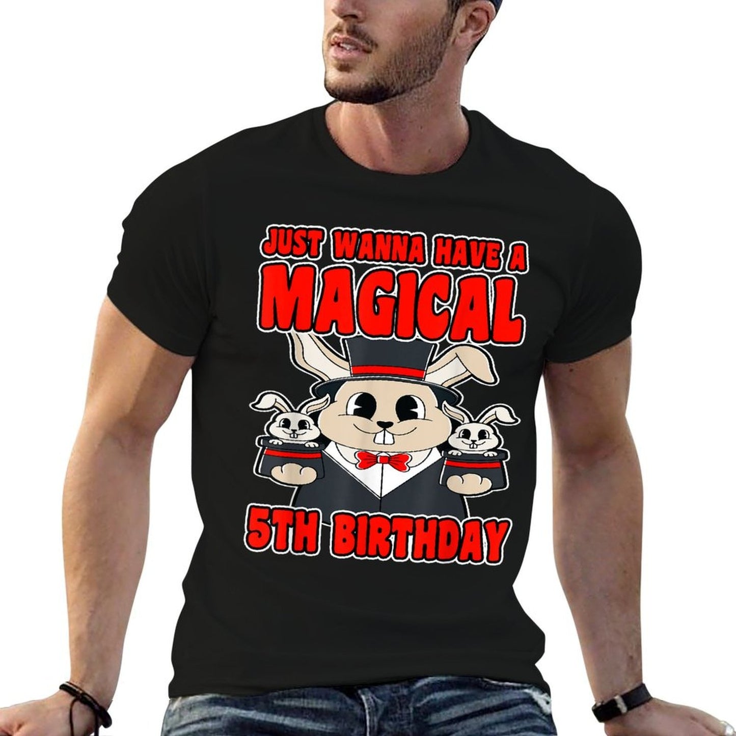 Happy 5th Birthday 5 Year Old Magic Wizard 5th Birthday  Ribbed Collar T-Shirt