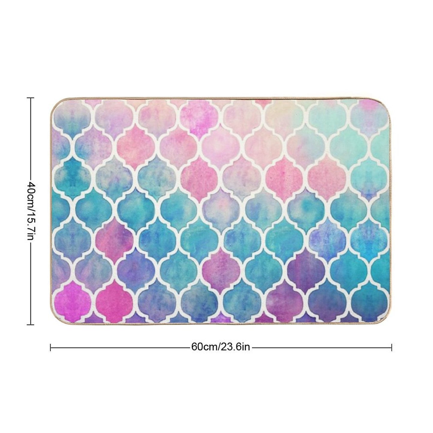 Rainbow Pastel Watercolor Moroccan Pattern  Long-Lasting Bath Mat