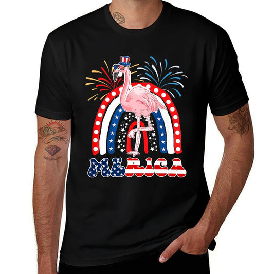 Flamingo American Rainbow 4th Of July Red White Blue Premium  Lightweight T-Shirt