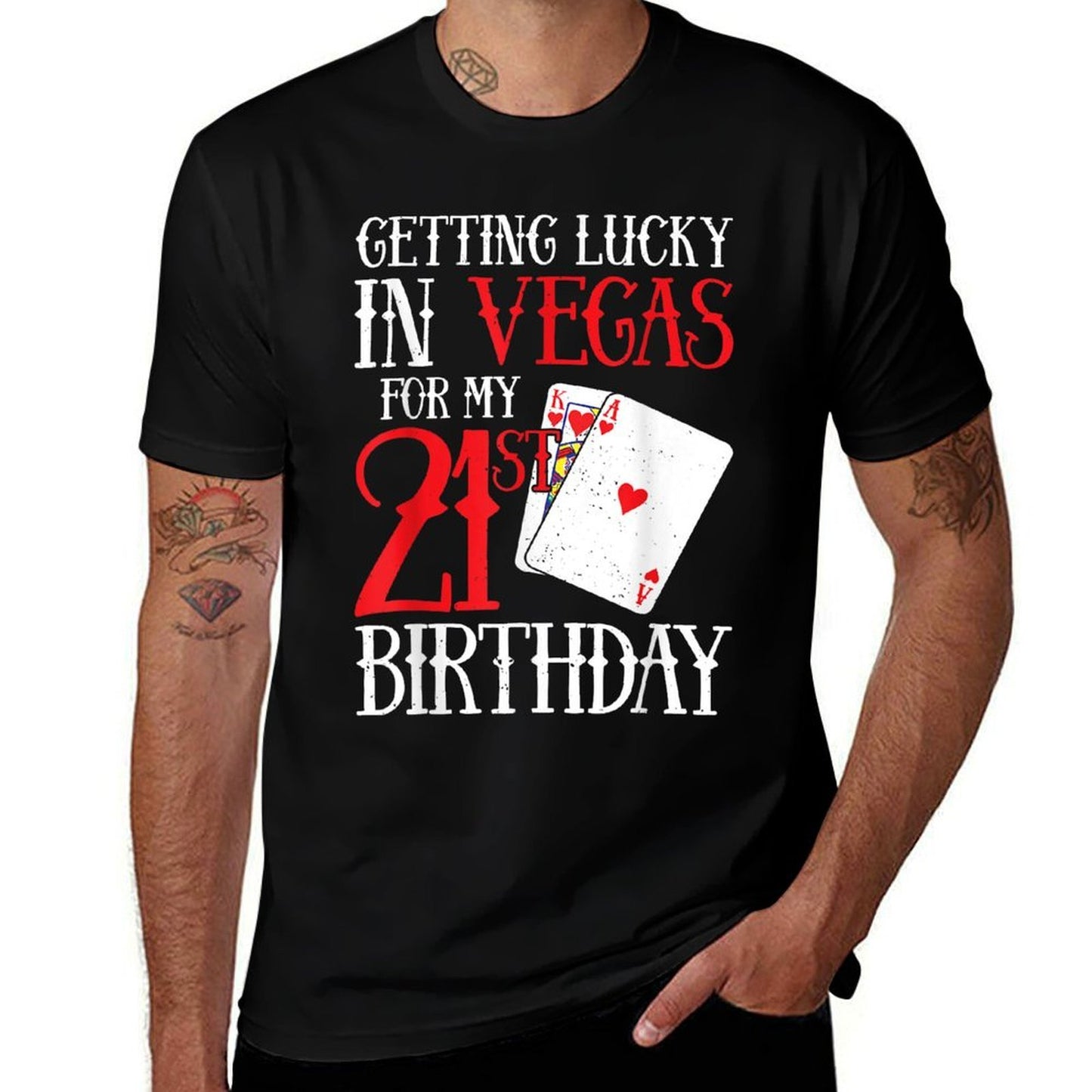 Getting Lucky in Las Vegas - Finally 21 - 21st Birthday  Ribbed Collar T-Shirt