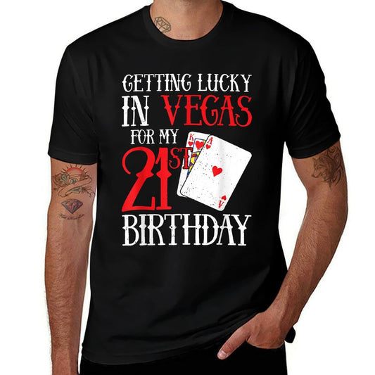Getting Lucky in Las Vegas - Finally 21 - 21st Birthday  Ribbed Collar T-Shirt