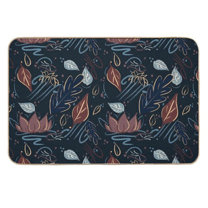Leaves And Lotus Flower in Blue Blush And Brown (navy)  Absorbent Bath Mat