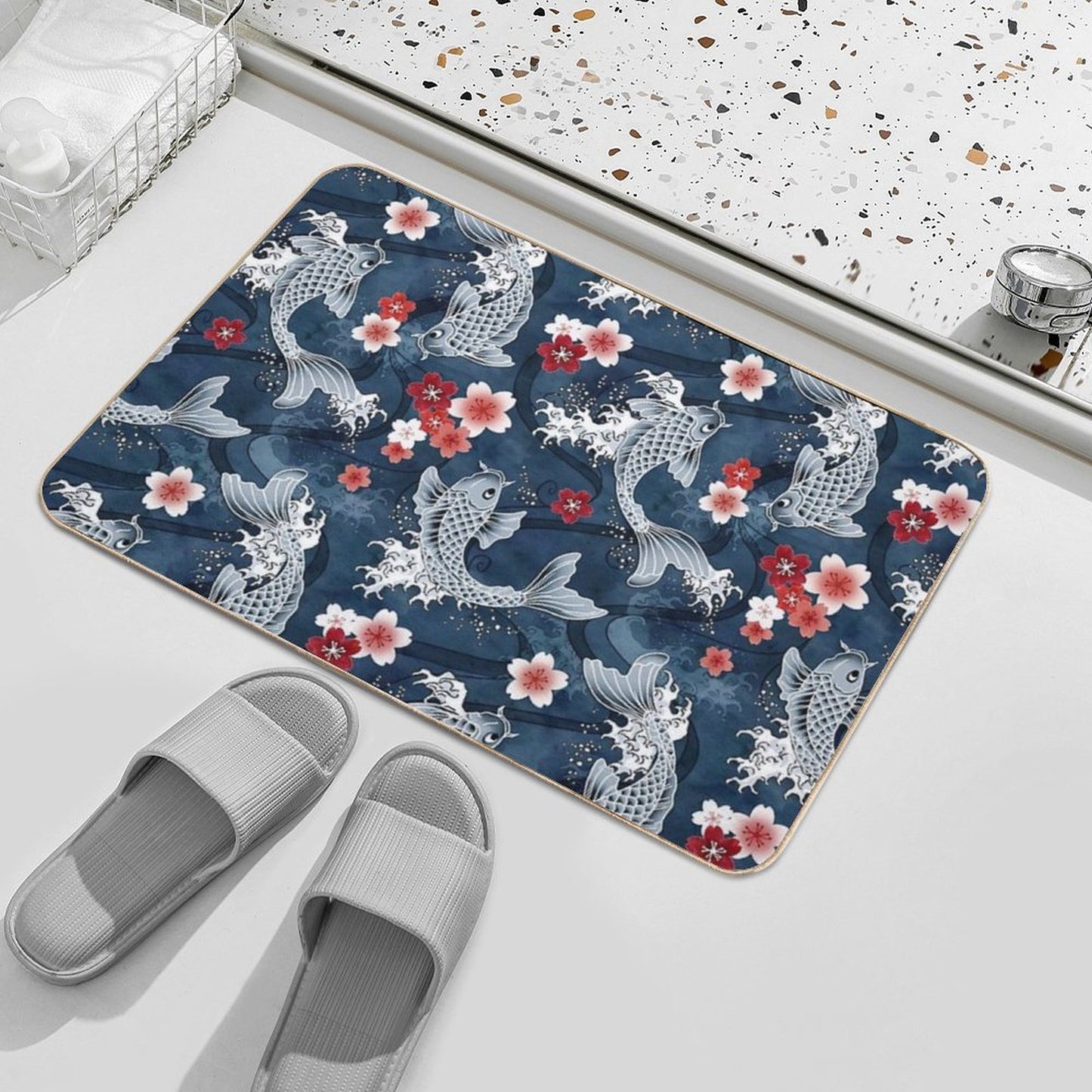 Koi Sakura Blossom in Blue  Versatile Bath Mat