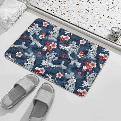 Koi Sakura Blossom in Blue  Versatile Bath Mat