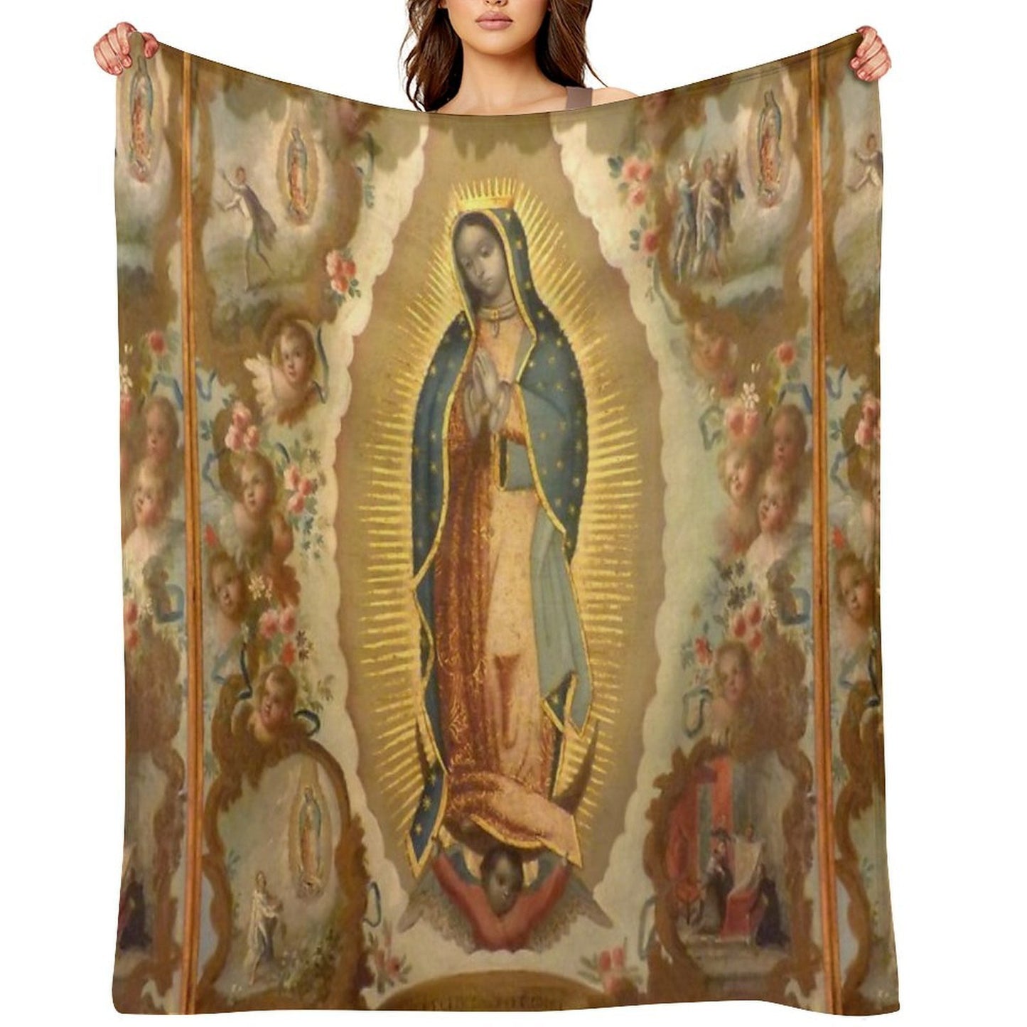 Virgin of Guadalupe with The Four Apparitions by Juan De Sáenz Quick-dry Throw Blanket