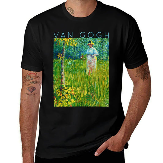 Van Gogh A Woman Walking in A Garden Spring  Eco-friendly Material T-Shirt