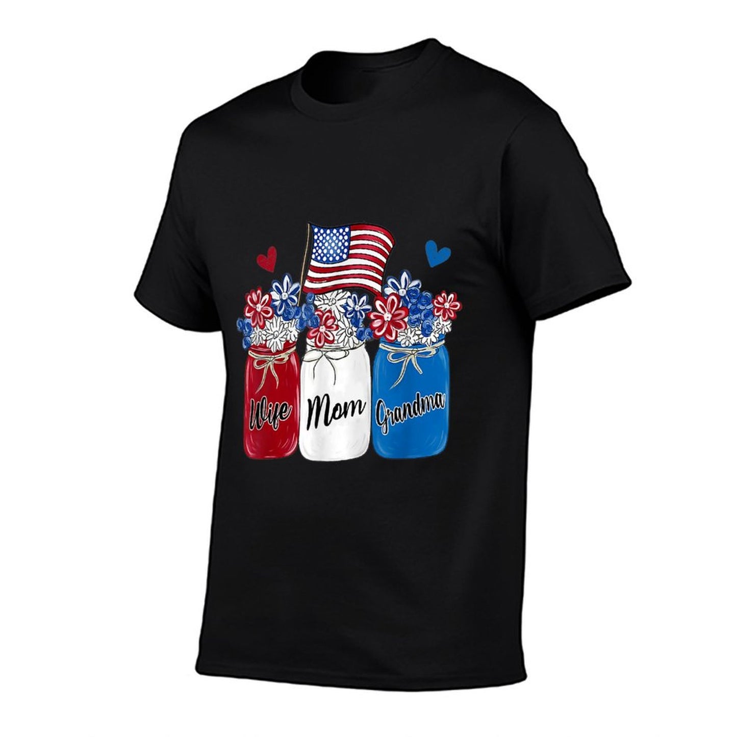 Womens Wife Mom Grandma Sunflower American 4th of July  Fade-proof Color T-Shirt