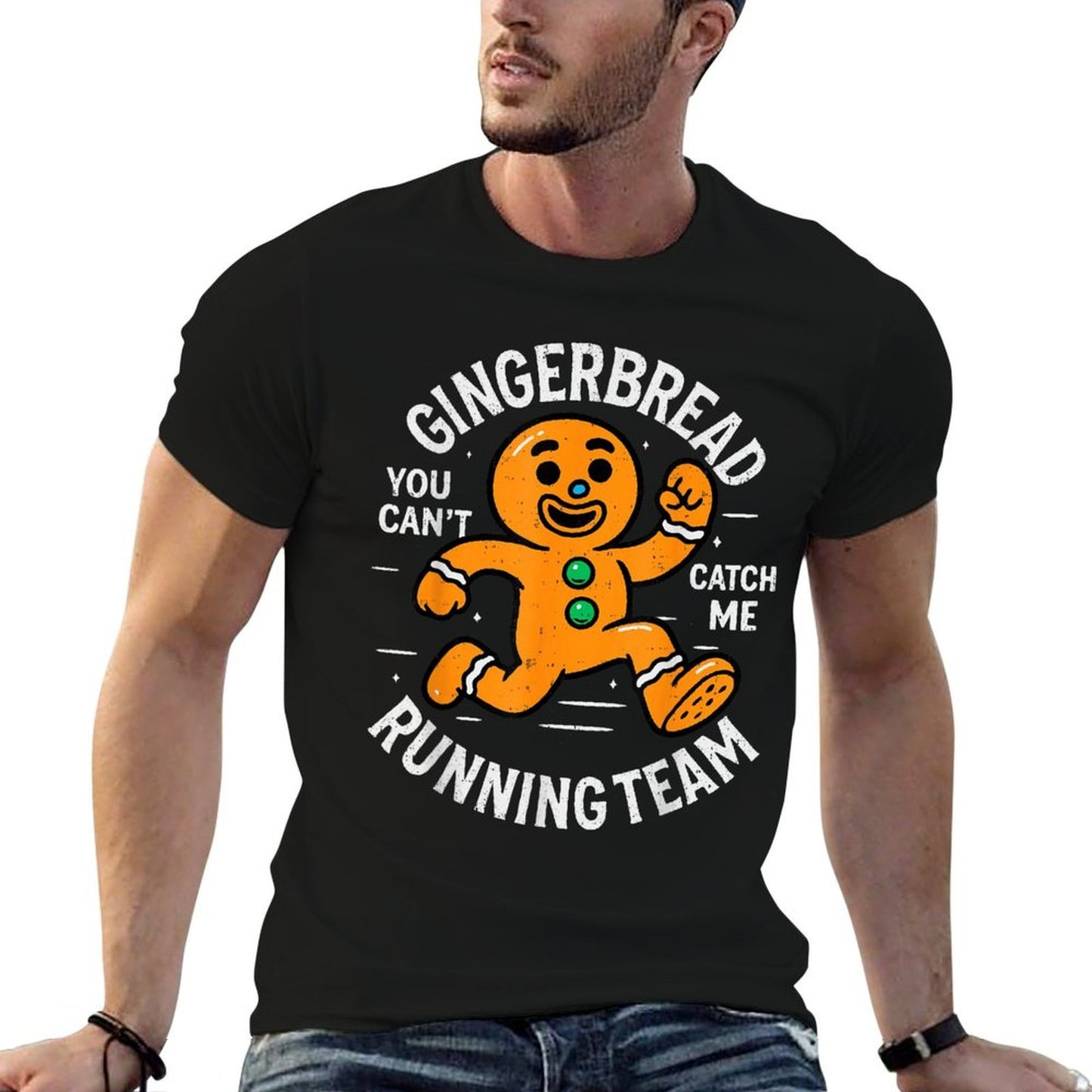 Funny Gingerbread Running Team Christmas Run Runner Xmas  Heathered Texture T-Shirt