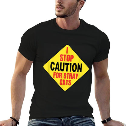 Witty Fun Cat Lady Or Guy Caution Stray Cat Warning Quote  Oversized Silhouette T-Shirt