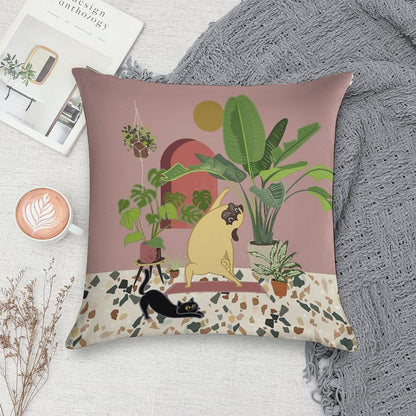 Pug Yoga with Plants Soft Warmth Comfort Throw Pillow