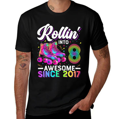 8th Birthday Girl 8 Year Old Roller Skate Skating  Wrinkle-resistant T-Shirt