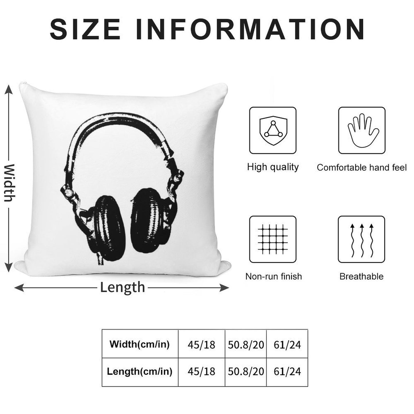 DJ Headphones Stencil Style Soft Easy Maintenance Throw Pillow