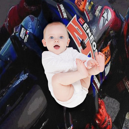 Fabio Quartararo on His 2024 MotoGP Motorcycle Making A Kneedown Abstract Premium Throw Blanket