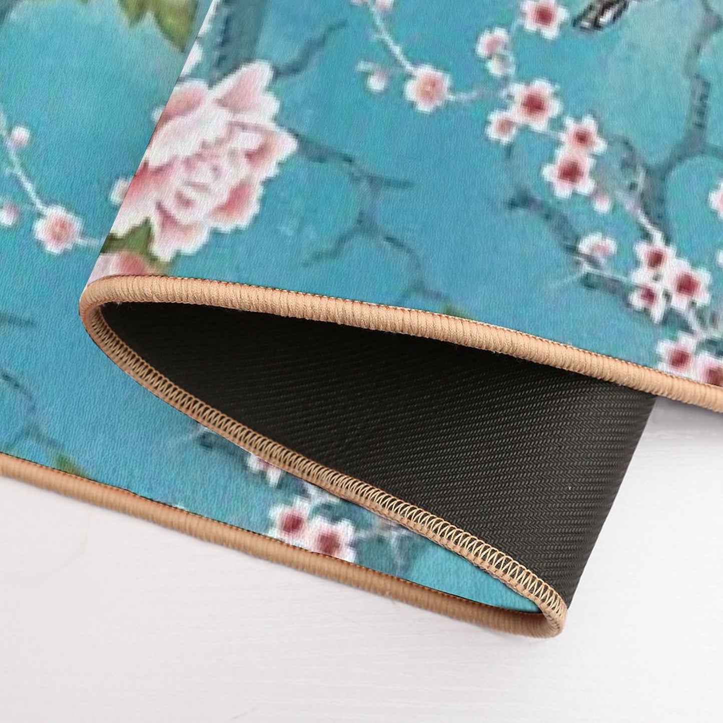 Chinoiserie Birds in Turquoise Blue  Absorbent Bath Mat