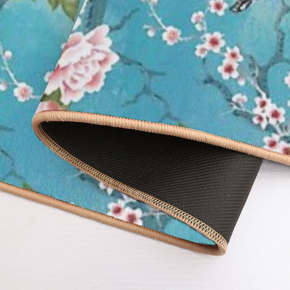 Chinoiserie Birds in Turquoise Blue  Absorbent Bath Mat