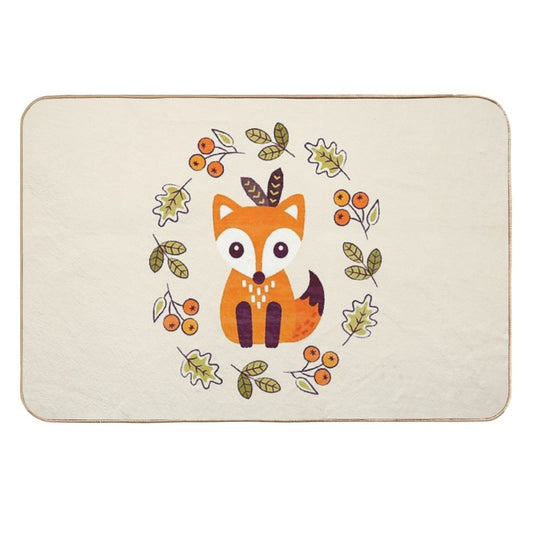 Little Red Fox with Autumn Berries  Dirt-Trapping Bath Mat