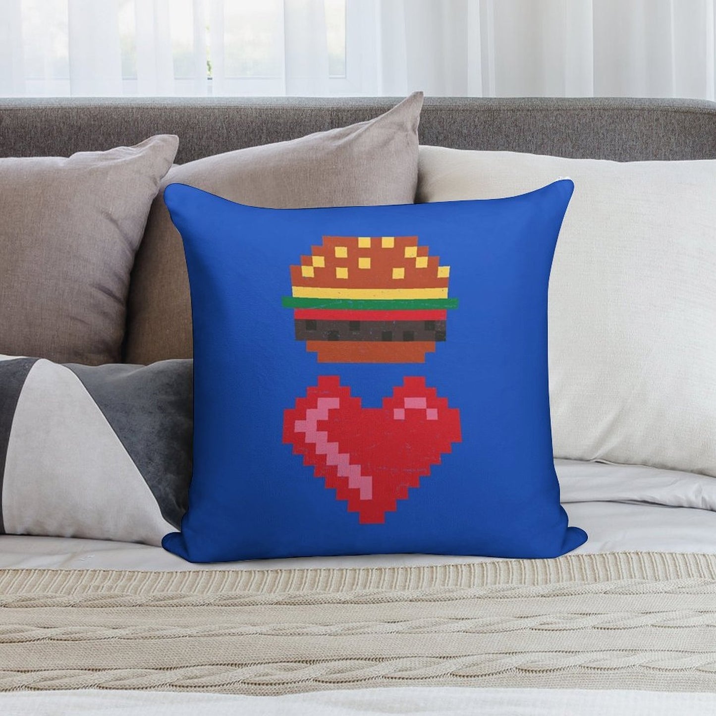 8-BIT BURGER LOVE Soft Decorative Cover Throw Pillow