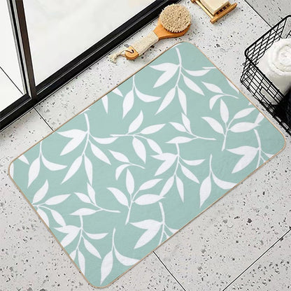 Floral Pattern with Leaves. Celadon And White Print  Slip-Resistant Bath Mat