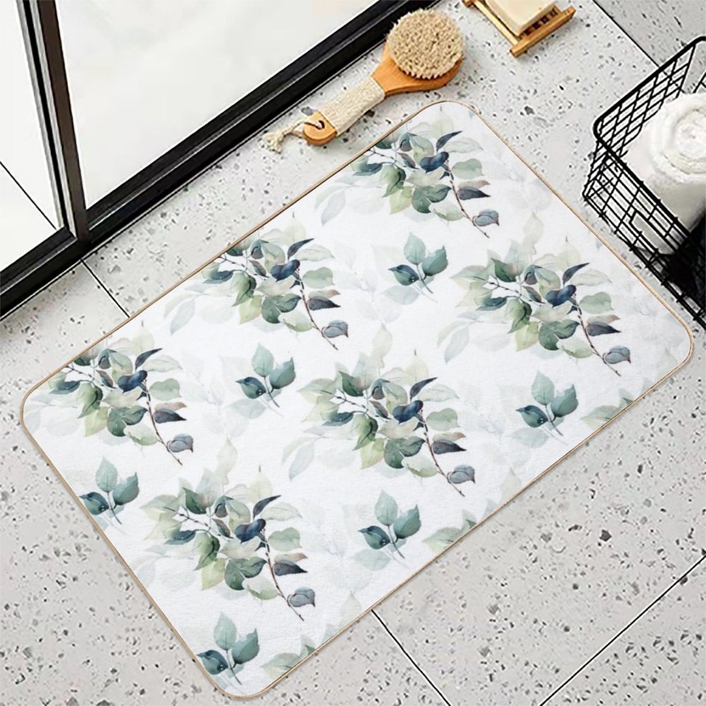 Watercolor Pattern with Leaves  Eco-Friendly Bath Mat