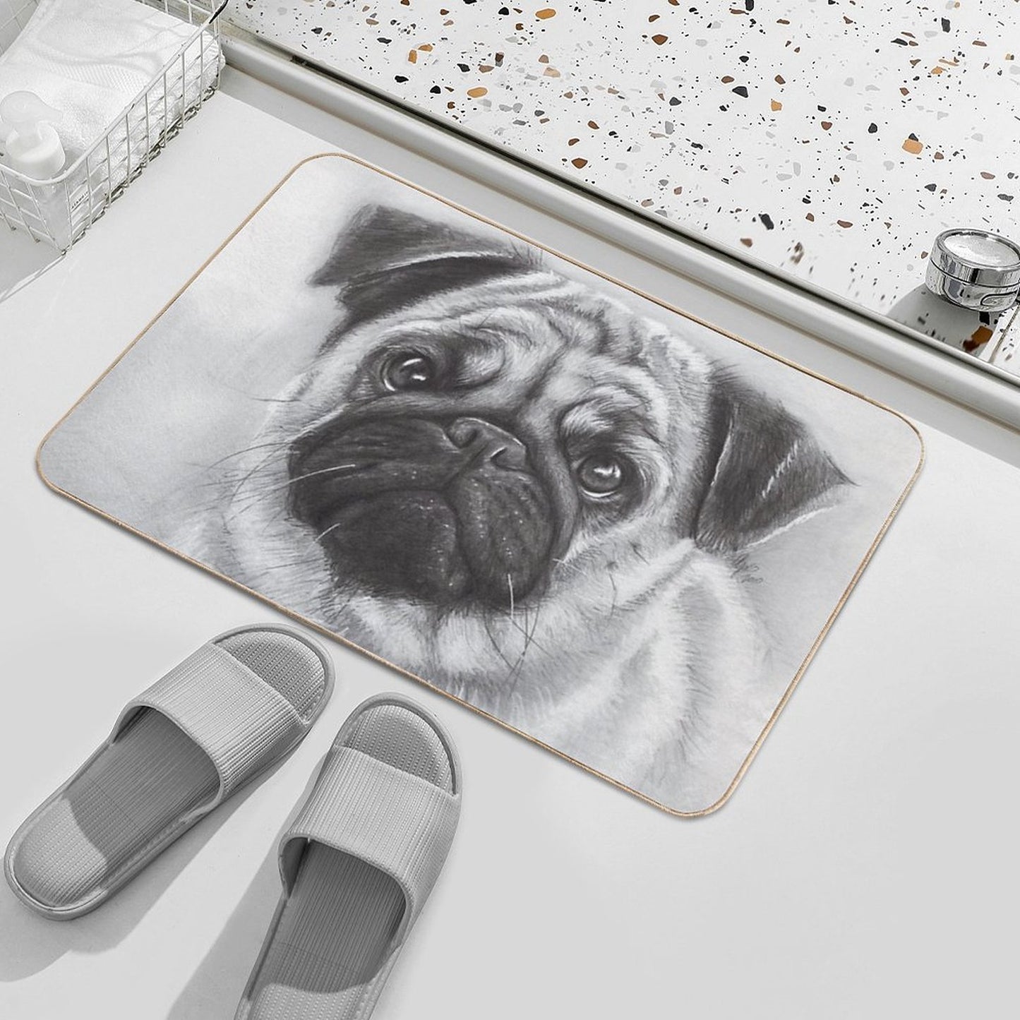 Pug Drawing  Repositionable Bath Mat