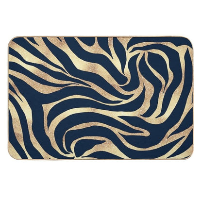 Elegant Navy Blue Gold Zebra Print  Multi-Purpose Bath Mat