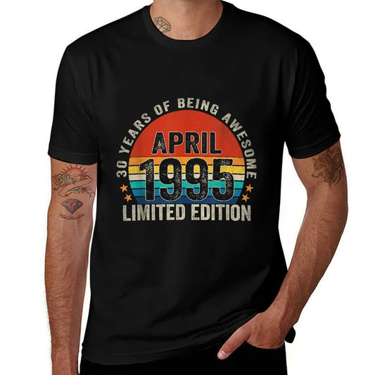 30 Years Old Gifts Vintage April 1995 30th Birthday Retro  High-quality Stitching T-Shirt